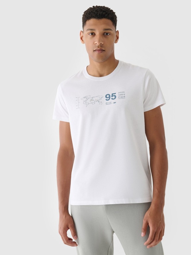 T-shirt regular z nadrukiem męski - biały