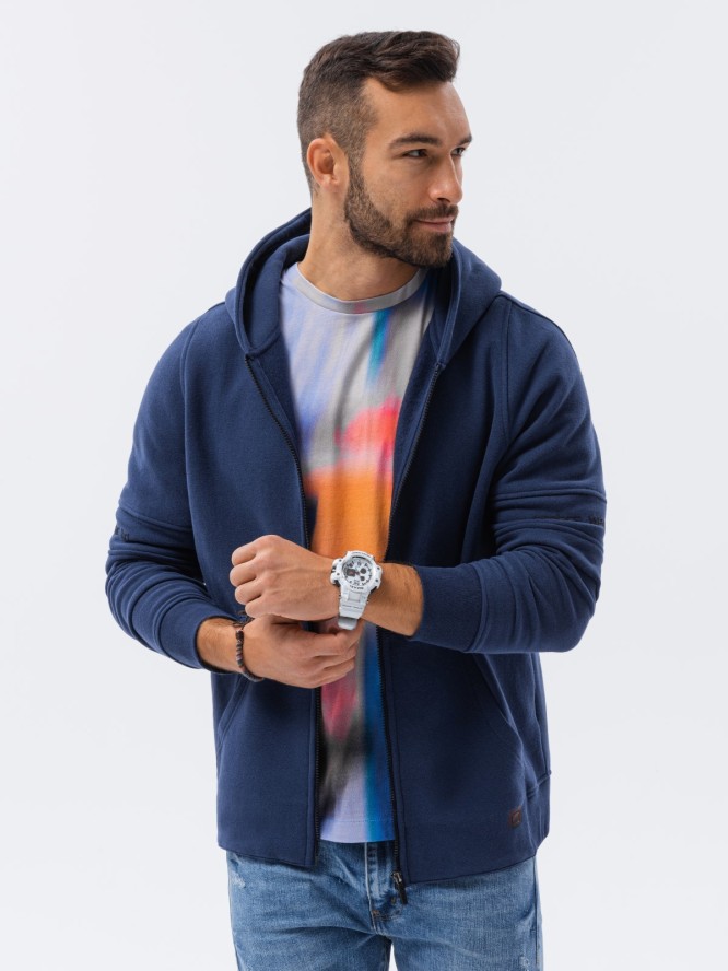 Bluza męska rozpinana hoodie z nadrukami - granatowa V3 B1423 - S