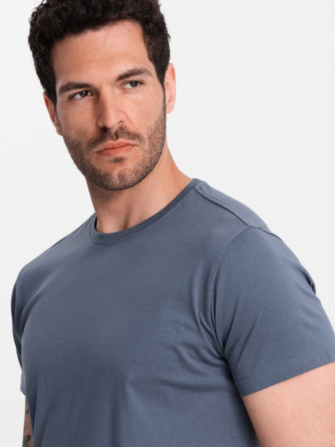 T-shirt męski klasyczny bawełniany BASIC - ciemnoniebieski V18 OM-TSBS-0146 - XXL