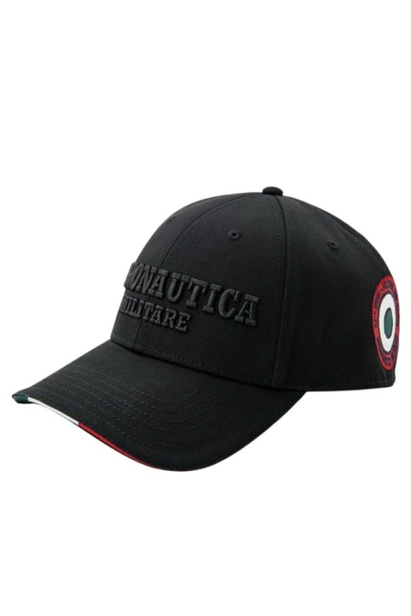 AERONAUTICA MILITARE Czarna czapka z daszkiem Cap With Tricolor Details