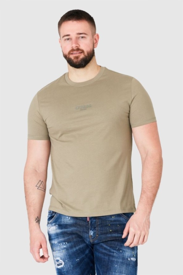 GUESS Khaki t-shirt męski z aplikacją z logo