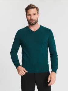 Sweter z dekoltem w serek - zielony