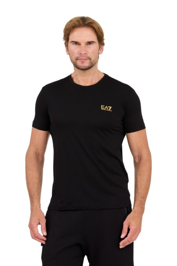 EA7 Czarny t-shirt ze złotym logo