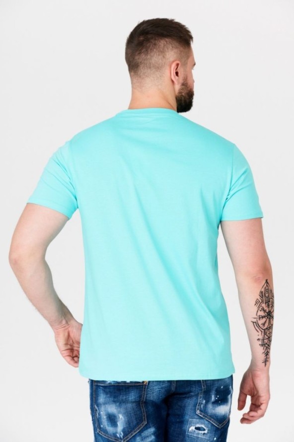 GUESS Turkusowy t-shirt męski z żółtym logo