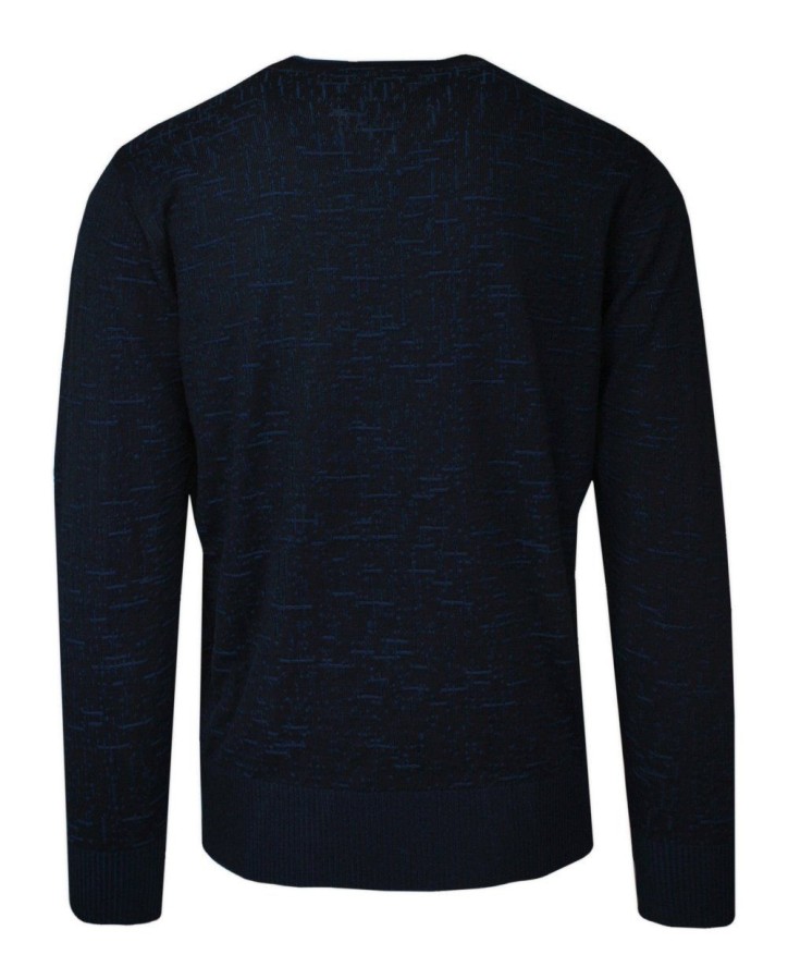 Sweter Granatowy w Serek, Wzór Geometryczny, V-neck, Męski -TRIKKO