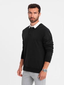 Bluza męska z białym kołnierzykiem polo - czarna V6 OM-SSNZ-0132 - XL