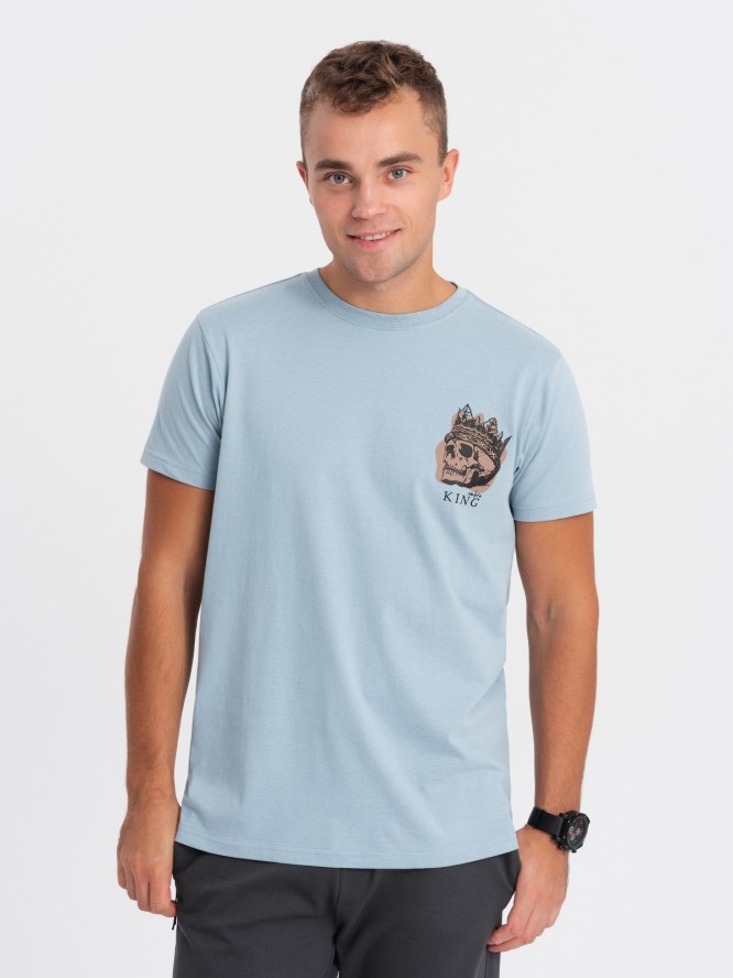 T-shirt męski bawełniany z nadrukiem na klatce piersiowej - jasnoniebieski V2 OM-TSPT-0167 - XXL