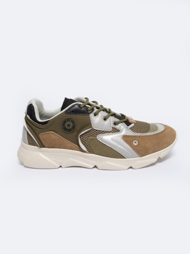 Sneakersy męskie z zamszowymi wstawkami khaki NN174294 303