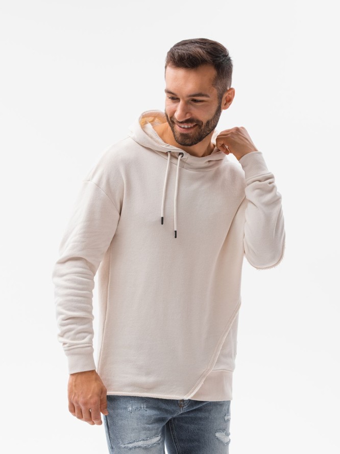 Bluza męska hoodie z przeszyciami - kremowa V1 B1187 - M