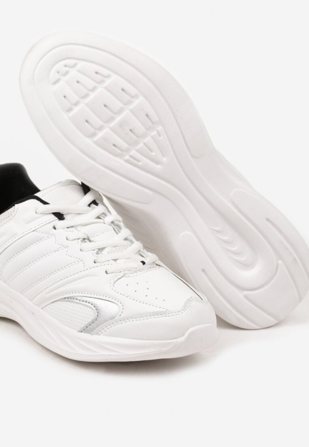 Białe Płaskie Sznurowane Buty Sportowe Wykończone Tłoczeniem Evilnne