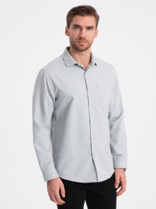 Koszula męska z kieszenią REGULAR FIT - jasnoszary melanż V2 OM-SHCS-0148 - XXL