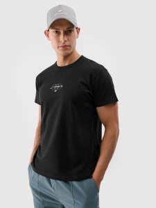 T-shirt regular z nadrukiem męski - czarny