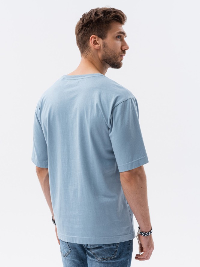 T-shirt męski bawełniany OVERSIZE - niebieski V4 S1628 - L