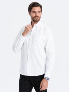 Bawełniana koszula męska Oxford z kieszonką REGULAR – biała V1 OM-SHOS-0108 - XXL