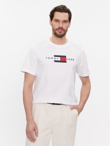 Tommy Hilfiger T-Shirt Flag Tee MW0MW37859 Biały Regular Fit