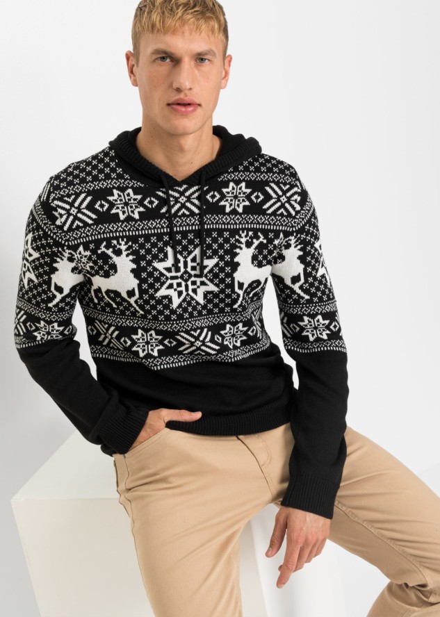 Sweter w norweski wzór, z kapturem