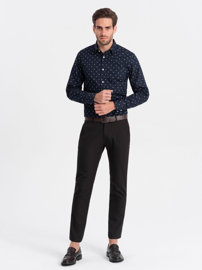 Klasyczna męska bawełniana koszula SLIM FIT w kotwice - granatowa V2 OM-SHCS-0156 - L