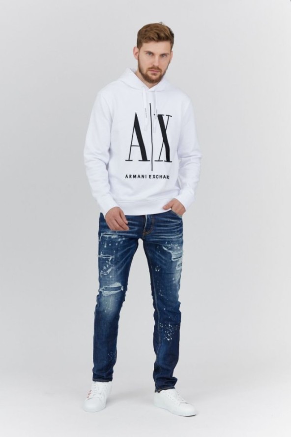 ARMANI EXCHANGE Biała bluza męska z kapturem i wyszywanym logo