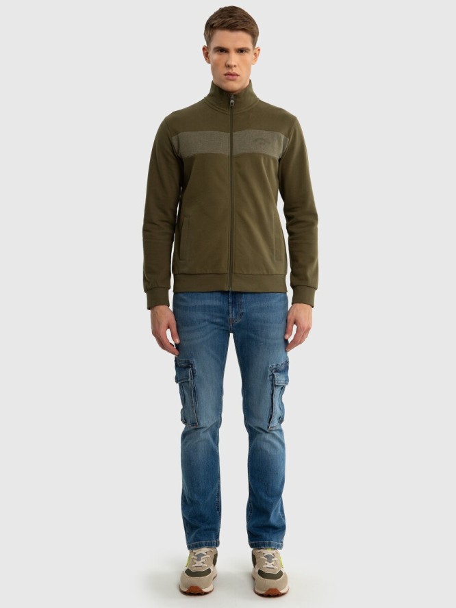 Bluza męska bawełniana na stójce khaki Johnson 303