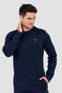 AERONAUTICA MILITARE Granatowy męski longsleeve z drobnym logo