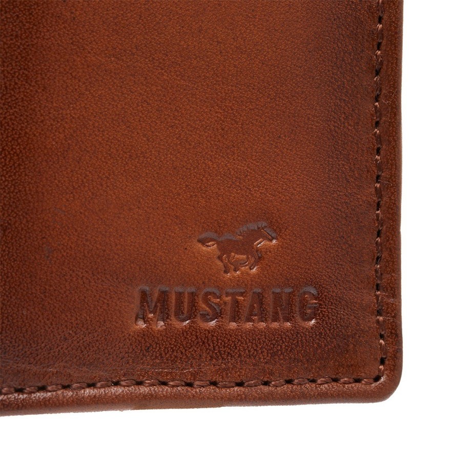 MUSTANG Temi RFID Aluminium Case Wallet MĘSKI SKÓRZANY PORTFEL PREMIUM POJEMNY NA KARTY SKÓRA COGNAC 06.103931