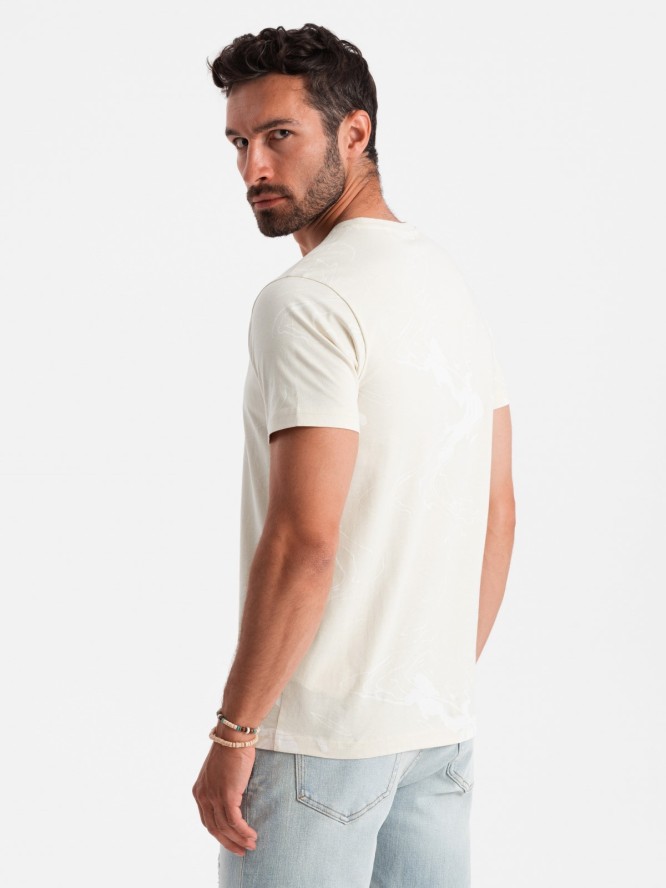 Męski bawełniany t-shirt w esy-floresy – kremowy V7 OM-TSFP-0184 - XXL