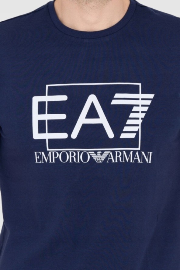 EA7 Granatowy męski t-shirt z białym logo