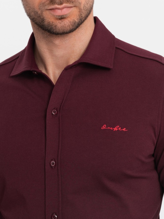 Bawełniana męska koszula REGULAR z dzianiny single jersey - bordowa V3 OM-SHCS-0138 - XXL