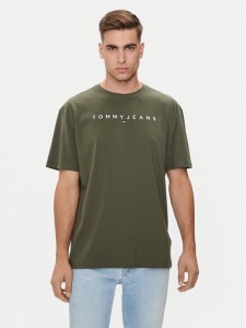 Tommy Jeans T-Shirt Linear Logo DM0DM17993 Zielony Regular Fit