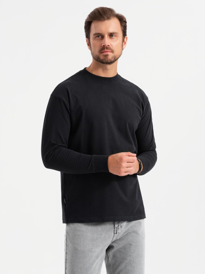Męski longsleeve bawełniany LOOSE FIT z okrągłym dekoltem – czarny V1 OM-LSBC-0129 - XXL