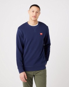 WRANGLER SIGN OFF CREW MĘSKA BLUZA KLASYCZNA LOGO NAVY W661HA114