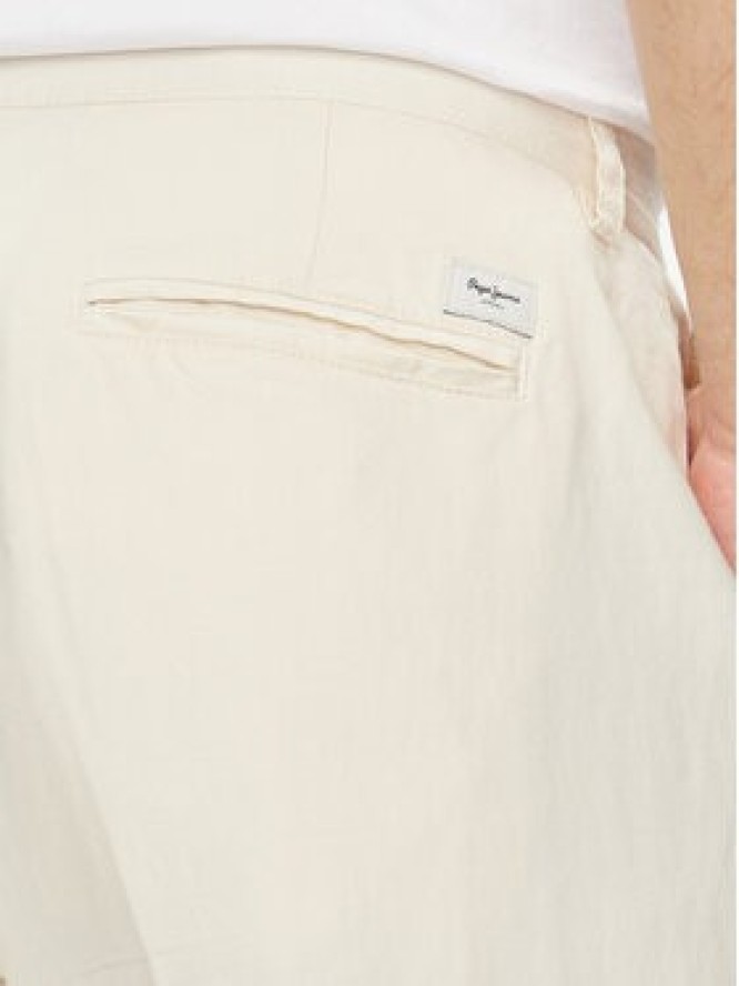 Pepe Jeans Chinosy Relaxed Pleated Linen Pants - 2 PM211700 Écru Relaxed Fit