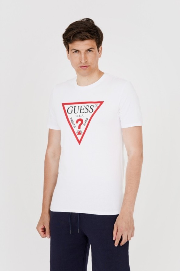 GUESS T-shirt męski biały z dużym logo