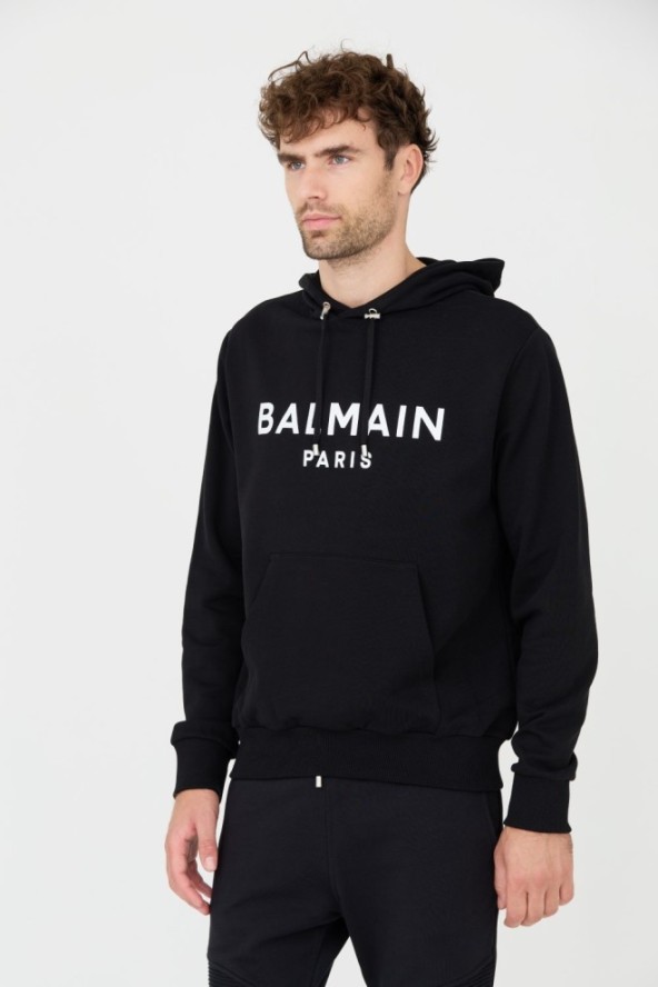 BALMAIN Czarna bluza Printed Hoodie