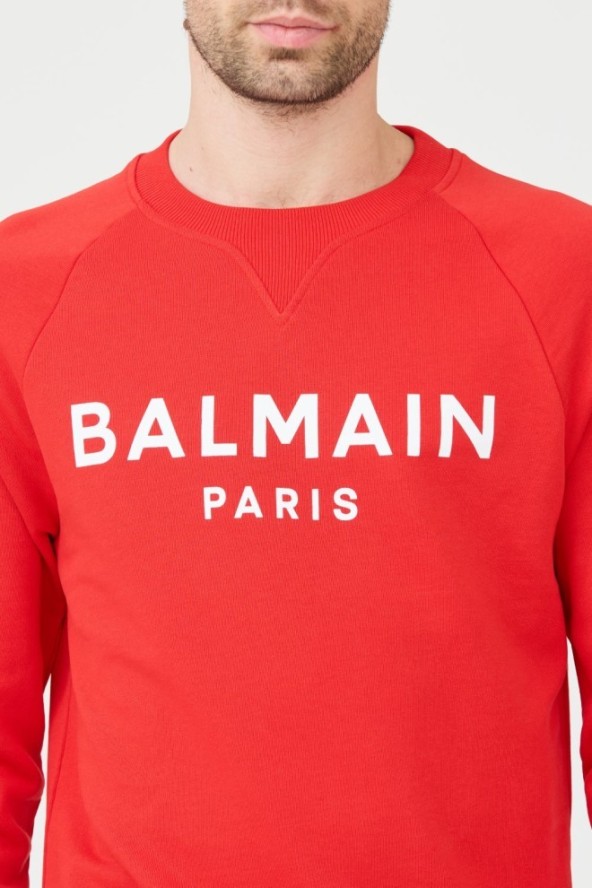 BALMAIN Czerwona bluza Printed Sweatshirt