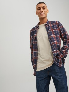 Jack&Jones Koszula Classic Check 12209098 Granatowy Regular Fit