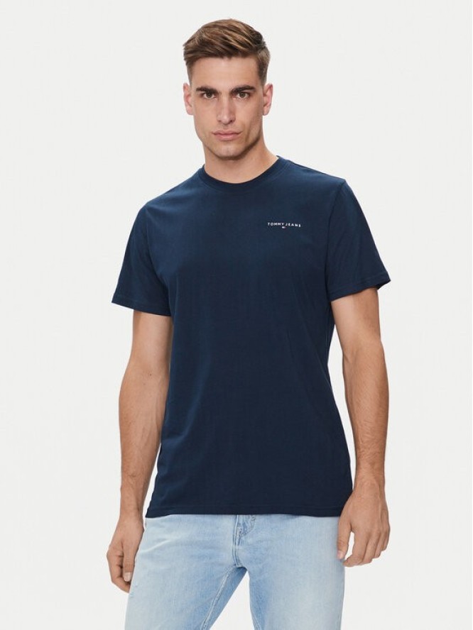 Tommy Jeans T-Shirt Linear Chest DM0DM18555 Granatowy Slim Fit