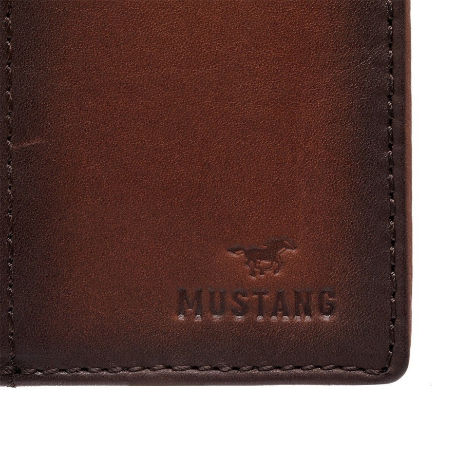 MUSTANG Temi RFID Aluminium Case Wallet MĘSKI SKÓRZANY PORTFEL PREMIUM POJEMNY NA KARTY SKÓRA BROWN 06.103901