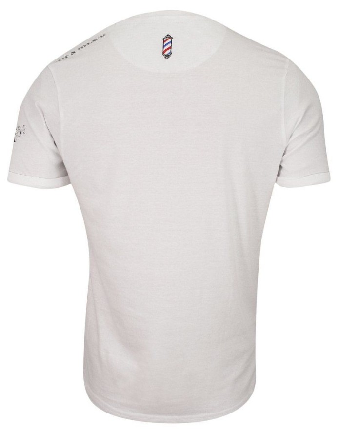Biały Barberowy Bawełniany T-Shirt Męski -Brave Soul- Koszulka, Krótki Rękaw, Brodacz, Fryzjer