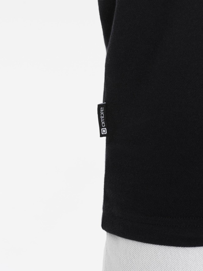 Dopasowana męska koszulka polo z dwukolorowymi pasami – czarna V2 OM-POSS-0127 - XXL