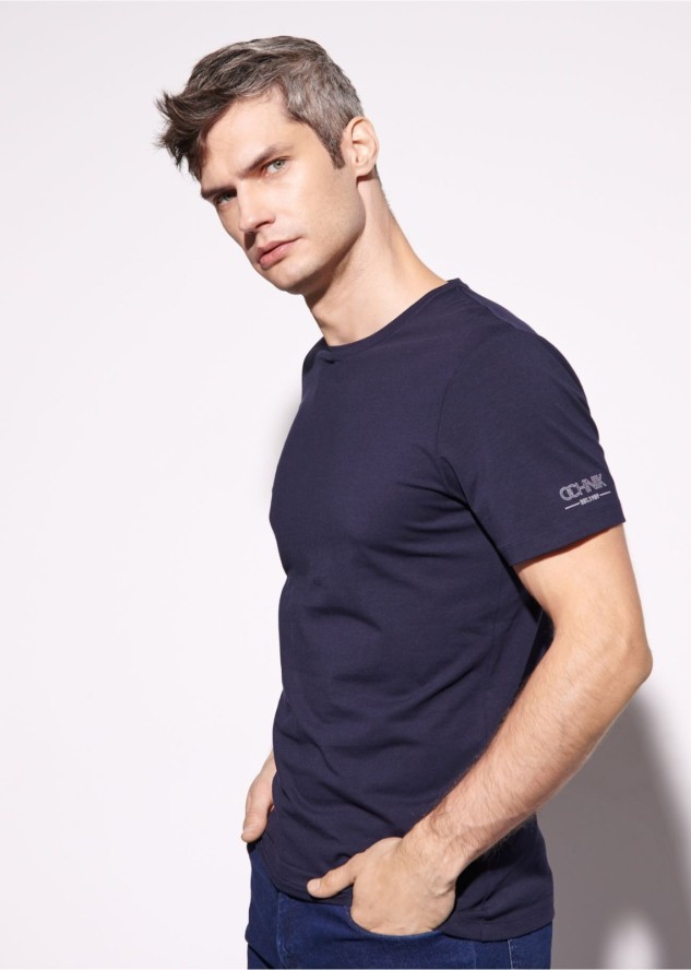 Granatowy basic T-shirt męski z logo