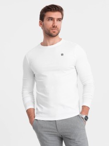 Longsleeve męski z elastanem sygnowany z okrągłym dekoltem - biały V1 OM-LSCL-0102 - XXL