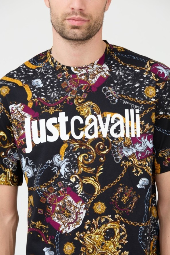 JUST CAVALLI T-shirt czarny R Print Iconic Schields