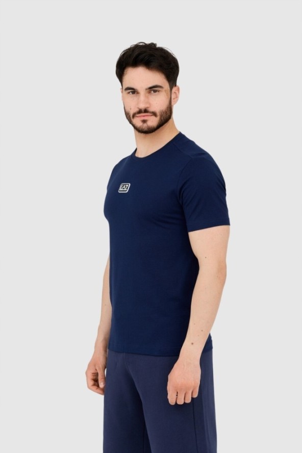 EA7 Granatowy t-shirt męski z naszywką z logo