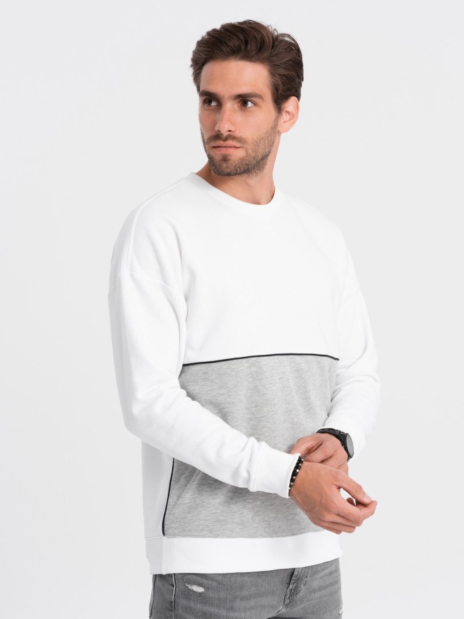 Bluza męska OVERSIZE z kontrastowym łączeniem kolorów - biało-szara V1 OM-SSNZ-0130 - XXL
