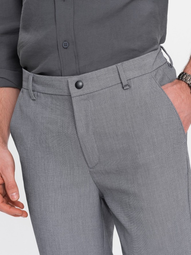 Spodnie męskie chino z gumką w pasie SLIM FIT - szare V2 OM-PACP-0157 - XXL