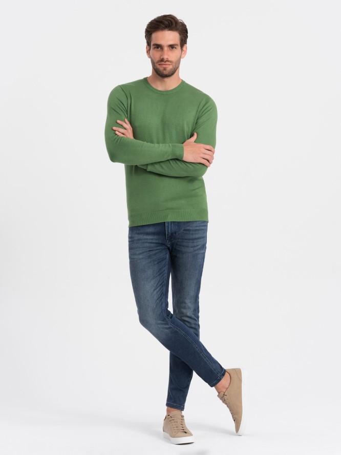 Klasyczny sweter męski z okrągłym dekoltem - zielony V13 OM-SWBS-0106 - XXL