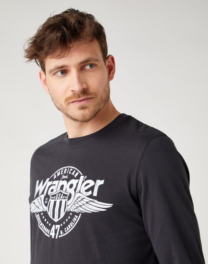 WRANGLER LS AMERICANA TEE MĘSKA KOSZULKA Z DŁUGIM RĘKAWEM FADED BLACK W7J5D3XV6