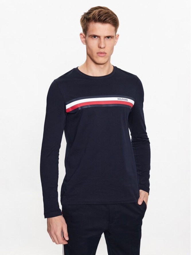 Tommy Hilfiger Longsleeve Monotype Chest Stripe MW0MW32366 Granatowy Slim Fit