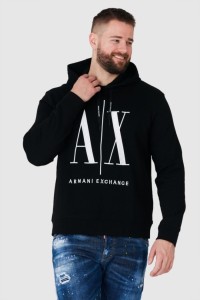 ARMANI EXCHANGE Czarna bluza męska z kapturem i wyszywanym logo